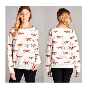 Love Kuza Cozy Fleece Fox Patterned Sweatshirt Size Large